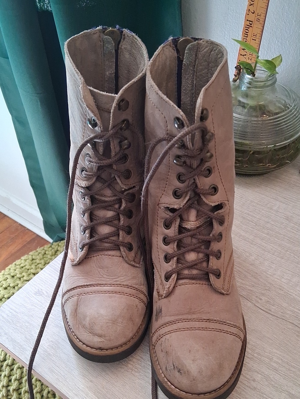 Steve Madden Taupe Lace-Up Combat Boots